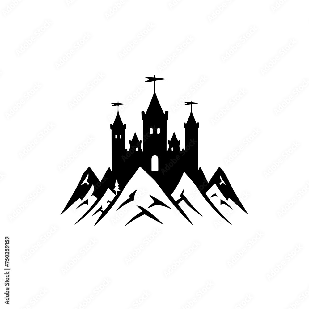Fantasy Castle And Mountains Logo Design