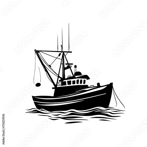 Fishing Boat At Sea Logo Design photo