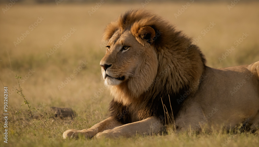 The king of the savannah the lion rests at sunset The king of the savannah the lion rests at sunset