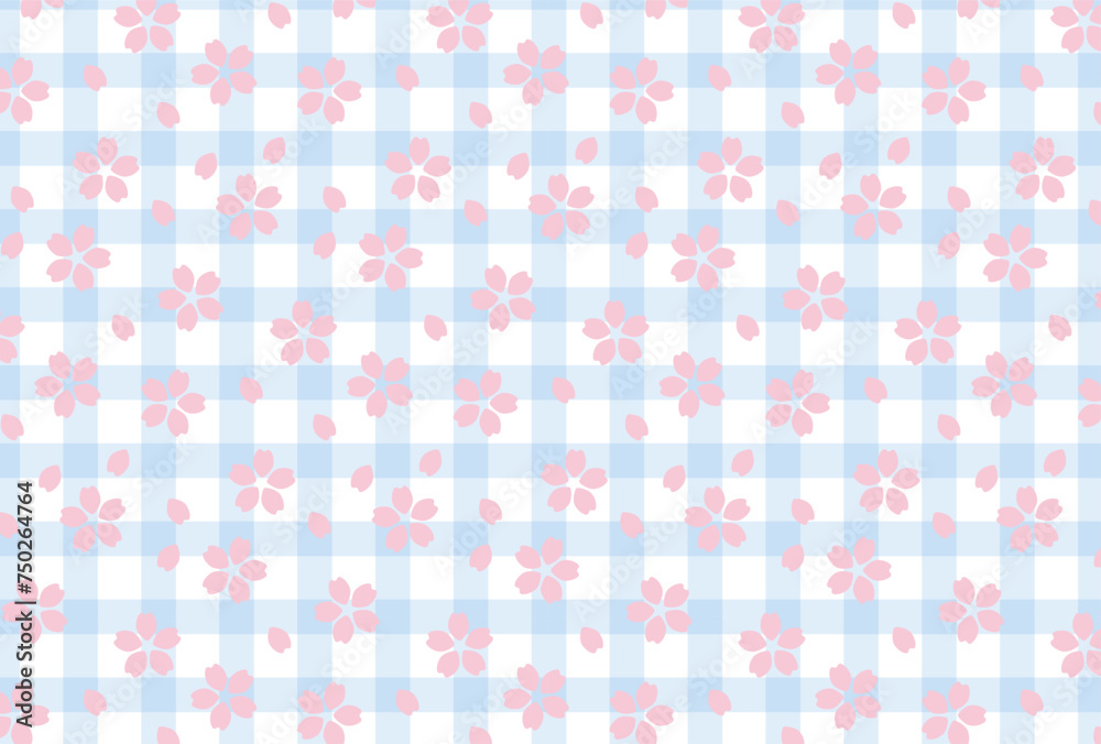 seamless pattern with cherry blossoms and gingham plaid for greeting cards, flyers, social media wallpapers, etc. seamless pattern with cherry blossoms and gingham plaid for greeting cards, flyers, social media wallpapers, etc.