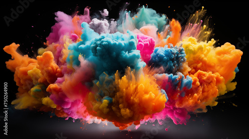 Explosive Colorful Smoke Clouds on Black Background for Dramatic Visual Effects