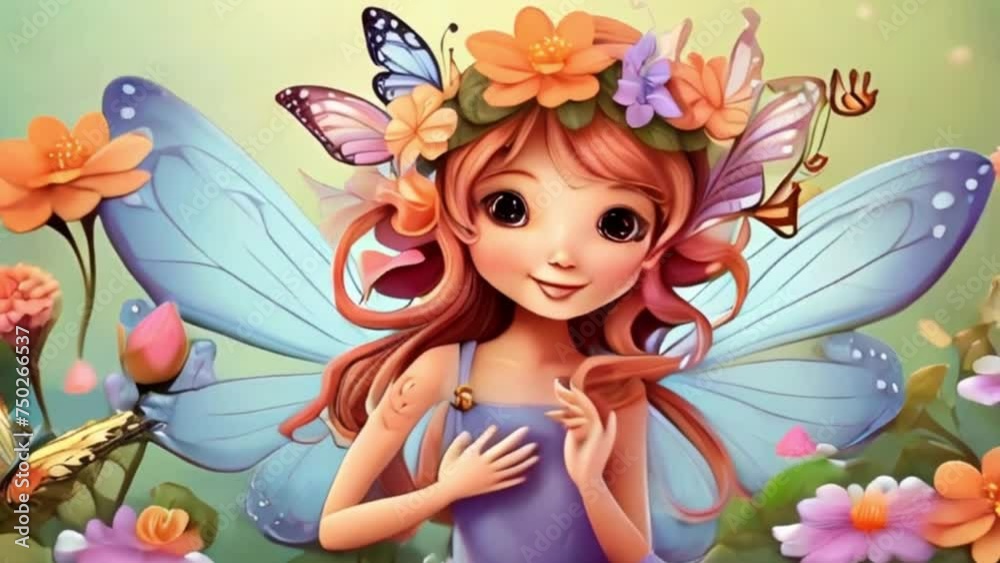cute cartoon Flower Fairy with butterflies, motion cute cartoon Flower Fairy with butterflies, motion