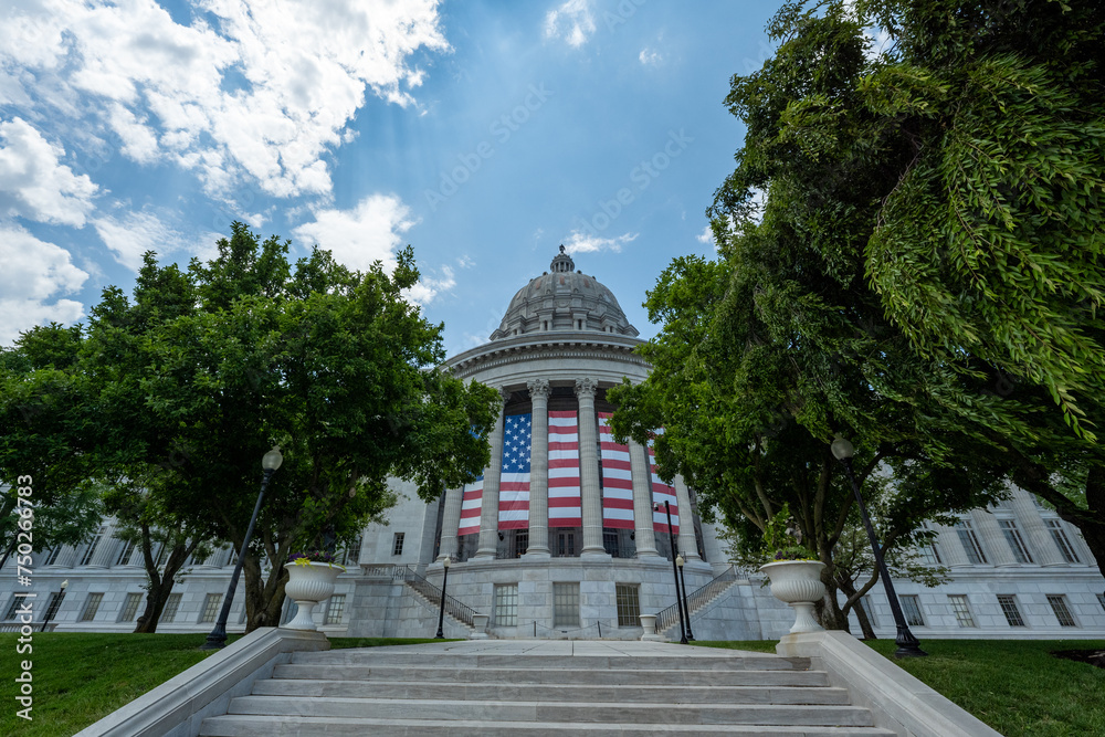 Missouri State Capitol Building in Jefferson City, Missouri with American Flag displayed Missouri State Capitol Building in Jefferson City, Missouri with American Flag displayed