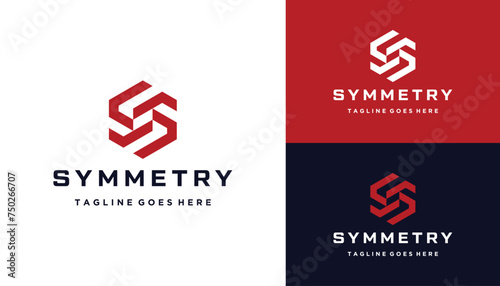 Rotating Initial Letter S with Hexagon Contour Symmetry Line Art Logo Design