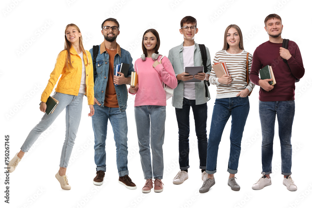 Group of happy students on white background Group of happy students on white background