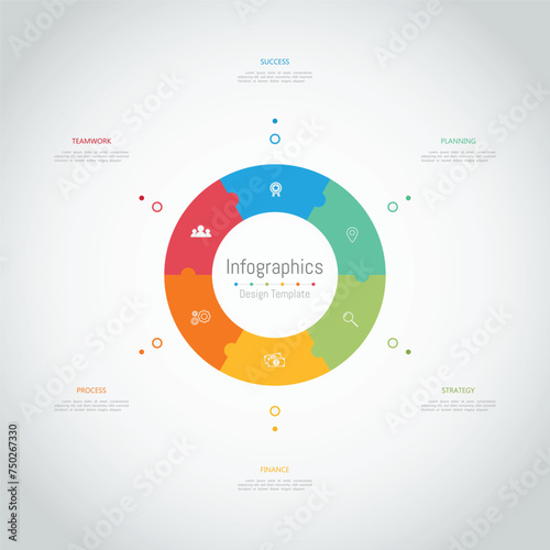 Infographic 6 options design elements for your business data. Vector Illustration.
