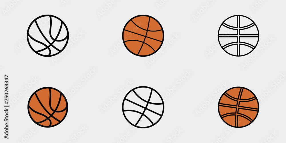 set of basketball icon vector logo outline illustration template graphic design