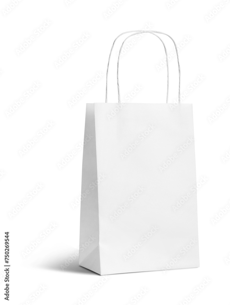 One paper bag with handles isolated on white One paper bag with handles isolated on white