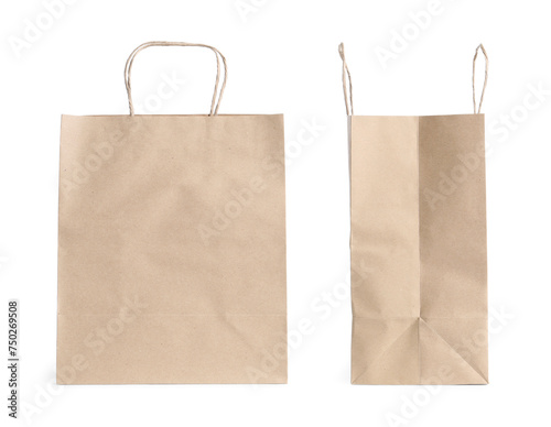 Kraft paper bags with handles isolated on white
