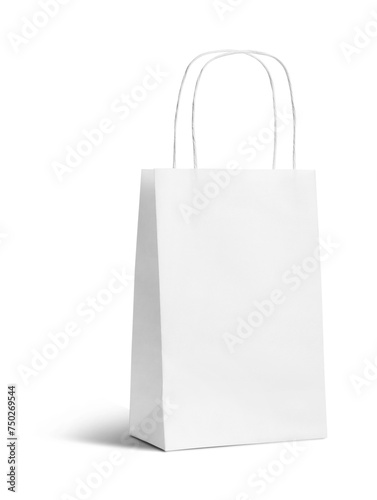 One paper bag with handles isolated on white