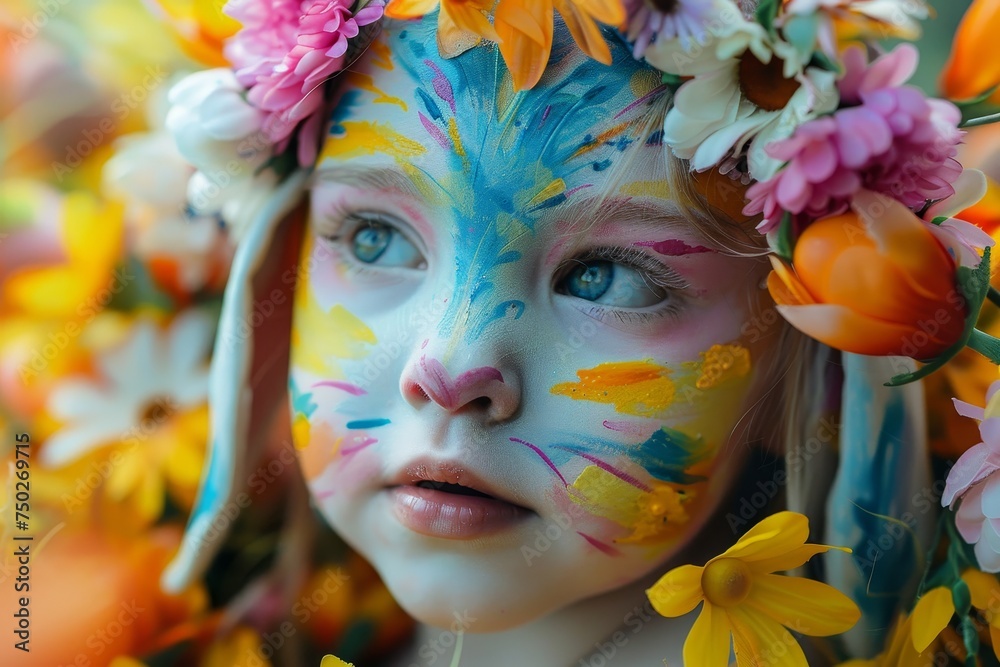 A Joyful Easter Celebration Captured Through the Art of Easter-Themed Face Painting, Featuring Bunnies, Eggs, and Spring Flowers A Joyful Easter Celebration Captured Through the Art of Easter-Themed Face Painting, Featuring Bunnies, Eggs, and Spring Flowers