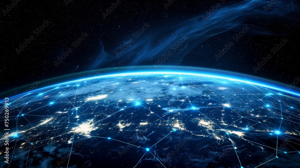 Obraz premium Digital world map globe with global network technology