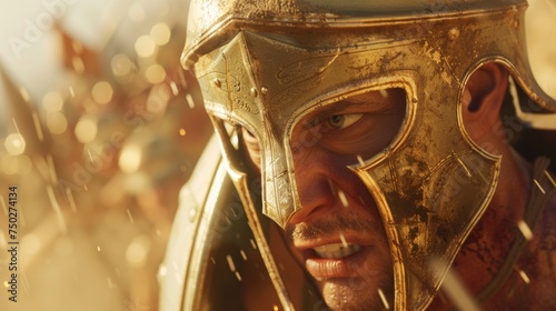 A hoplite rises to the challenge as he faces an enemy soldier twice his size. He may be young but his determination and bravery know no bounds.