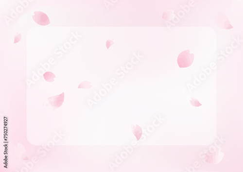 手描き水彩風の花びらが舞い散る桜　角丸フレーム  © Knut