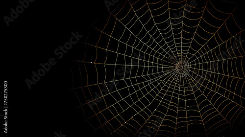 Bright spider web on dark black background