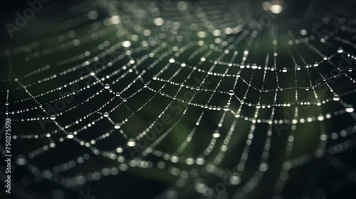 Bright spider web on dark black background © Derby