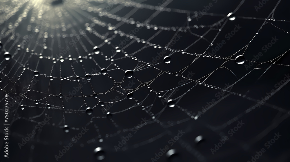 Naklejka premium Bright spider web on dark black background