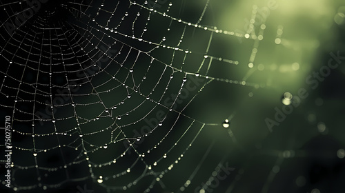 Bright spider web on dark black background © Derby