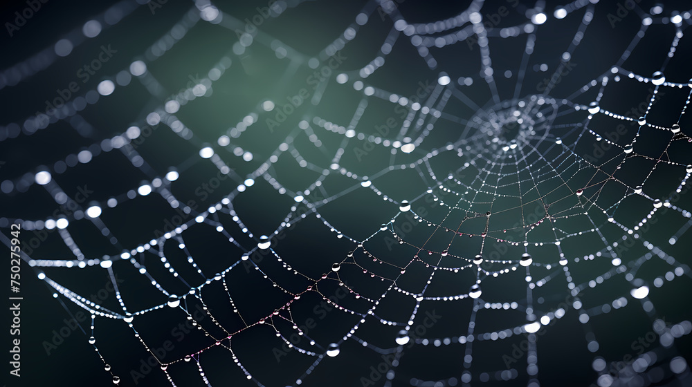 Bright spider web on dark black background Bright spider web on dark black background