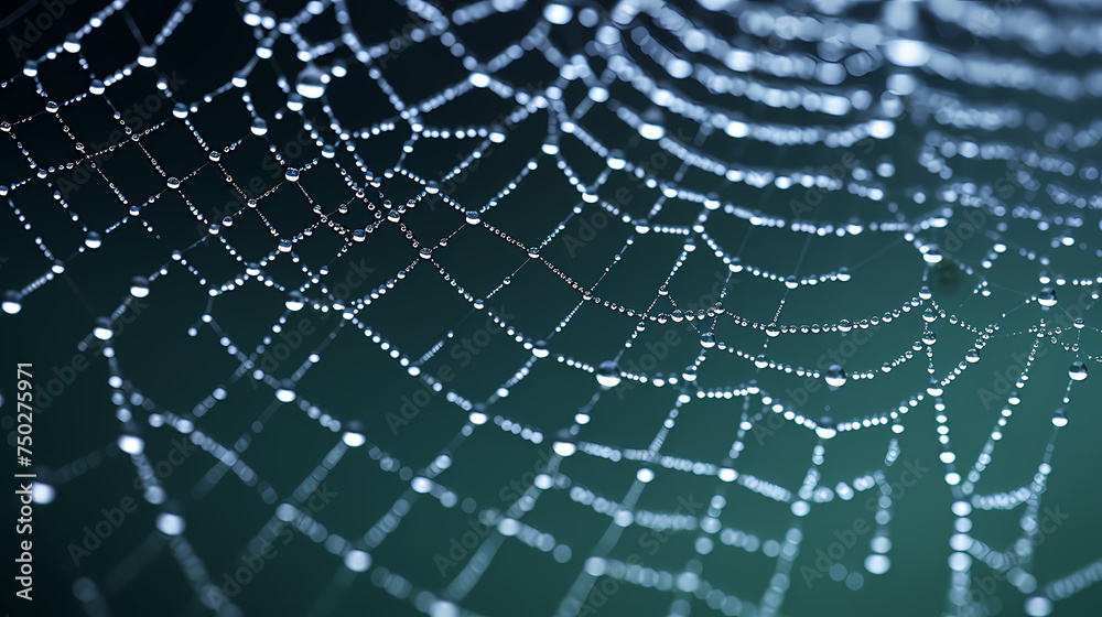 Fototapeta premium Bright spider web on dark black background