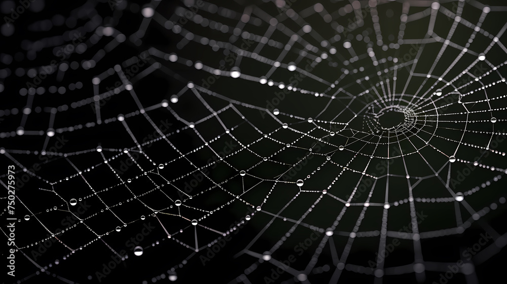 Obraz premium Bright spider web on dark black background