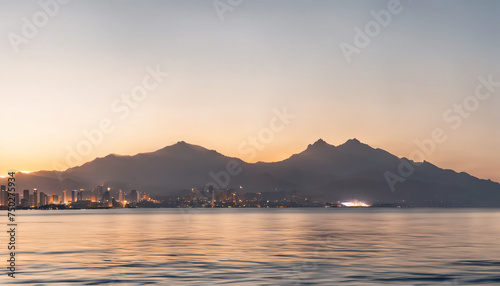 city ​​and mountain views at sunset