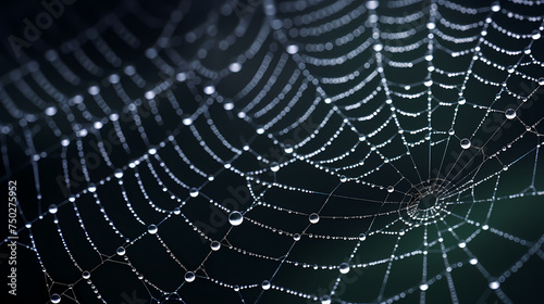 Bright spider web on dark black background