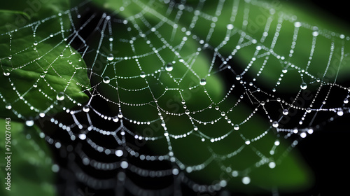 Bright spider web on dark black background