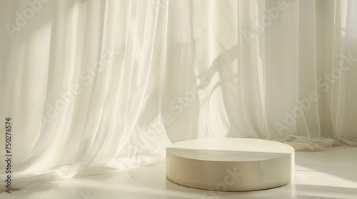 Elegant Cream Glossy Pedestal Podium Under Soft Sunlight for Upscale Showcasing