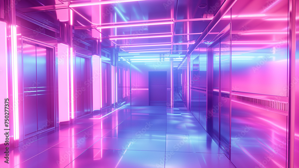 Fototapeta premium An energetic Y2K scene, showcasing bright, vivid colors, metal and glossy textures