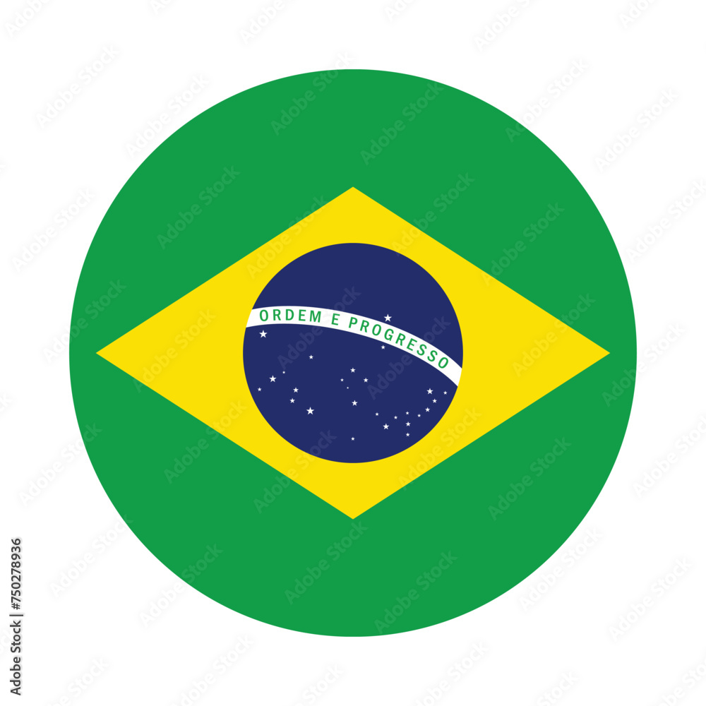 Flat Illustration of Brazil national flag. Brazil circle flag. Round of Brazil flag.
