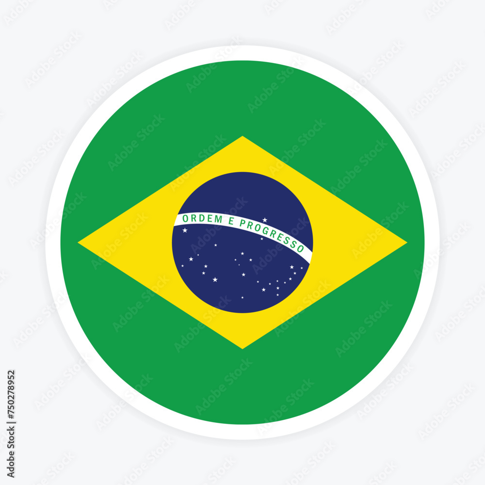 Fototapeta premium Flat Illustration of Brazil national flag. Brazil circle flag. Round of Brazil flag. 