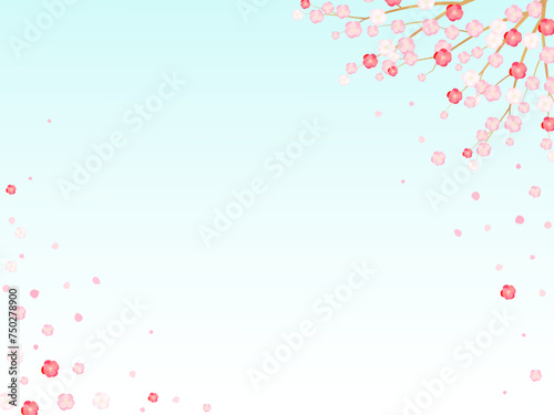 爽やかな青空に満開の梅の花のフレーム背景イラスト