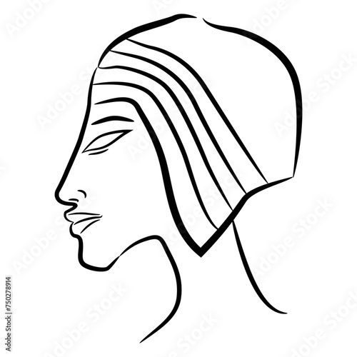 Head of pharaoh Akhenaten. Ancient Egyptian Amarna art. Black and white linear silhouette. Isolated vector illustration. 