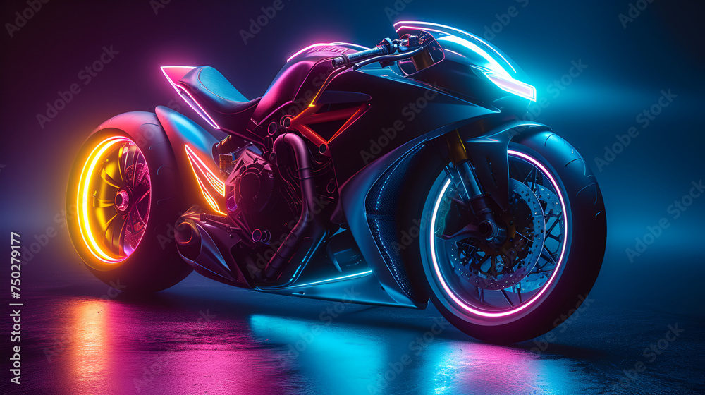 Futuristic Generic motorcycle concept design with color light. generative ai