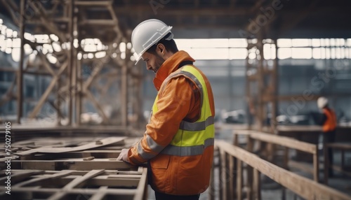 view of man with construction scene image background