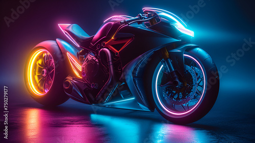 Futuristic Generic motorcycle concept design with color light. generative ai