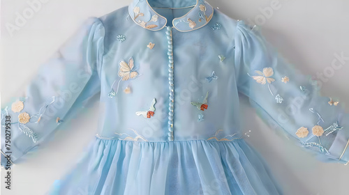 little girl's Blue Dress with Flowers and Butterflies