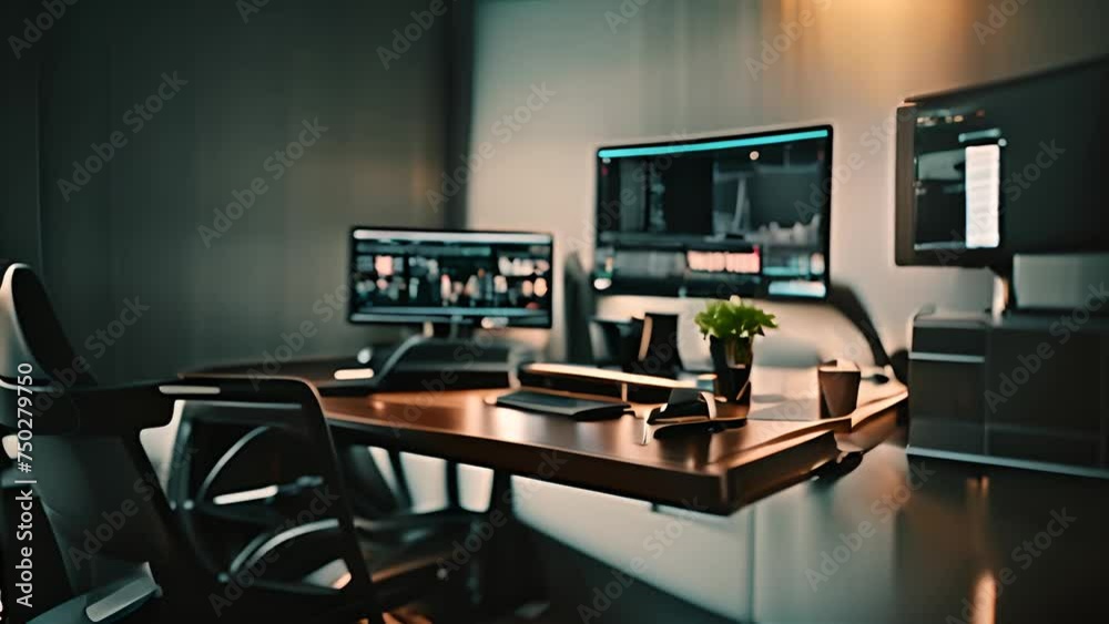 Modern Desk Setup With Dual Monitors and Keyboard Generative AI