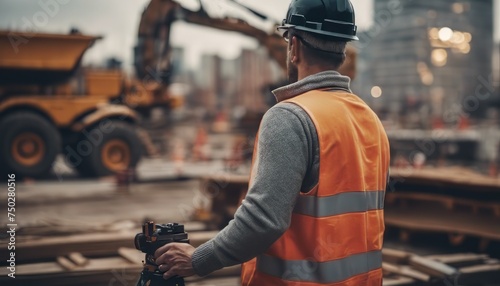 view of man with construction scene image background photo