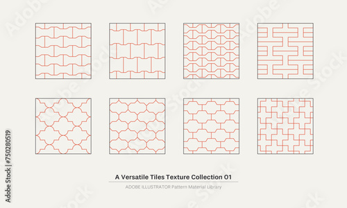 A versatile collection of tile textures designed for wall and floor mapping. This contemporary vector pack is well-suited for creating backdrops in restaurants and hotels, featuring a classic tiles.
