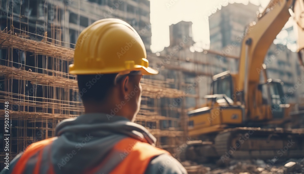 view of man with construction scene image background view of man with construction scene image background