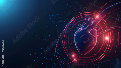 Human heart  Polygonal technology heart  background. generative ai
