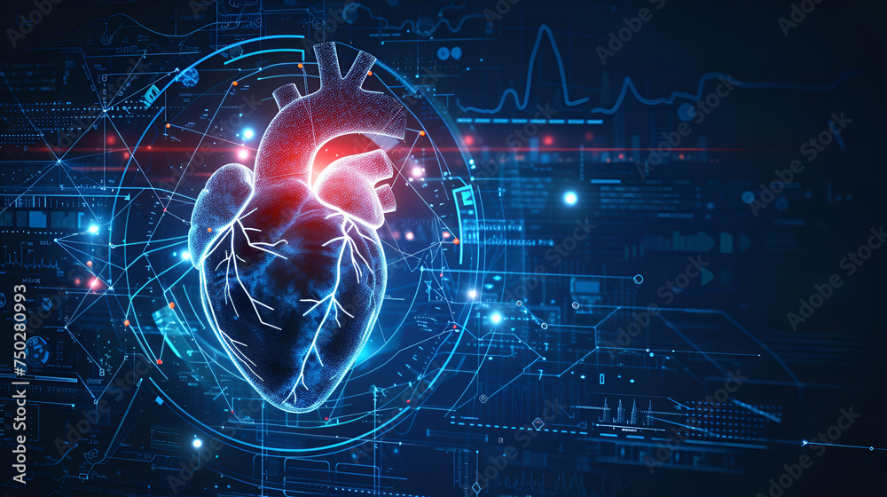 Human heart, Polygonal technology heart, background. generative ai