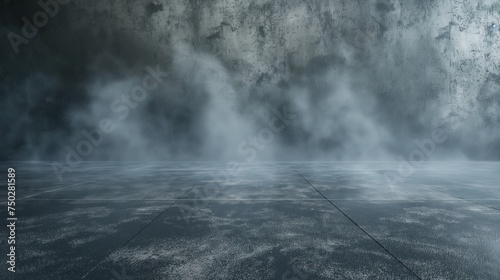 Texture dark concrete floor with mist or fog