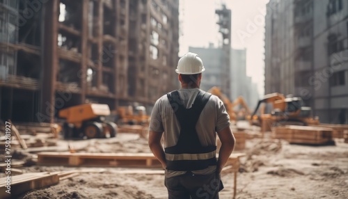 view of man with construction scene image background