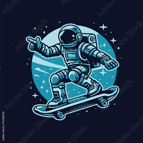 cartoon astronout playing skateboard in the space