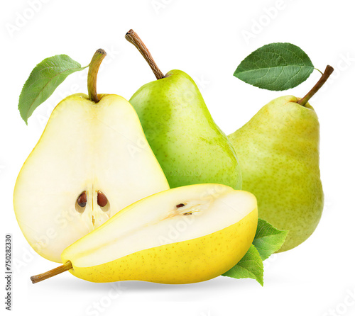 Fresh organic pear with leaf Isolated on white background