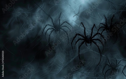 Spider halloween smoke texture on dark background. copy text space. © CassiOpeiaZz