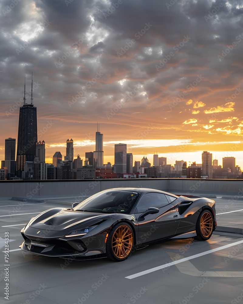 black Supercars on Downtown Rooftops